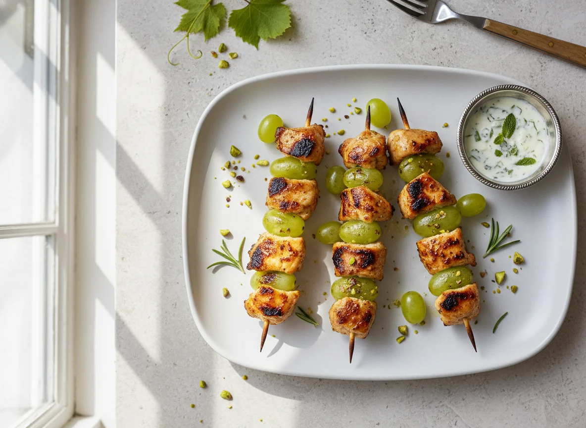 Chicken Skewers and Grapes photo