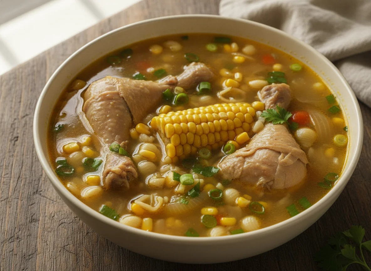 Chicken Soup with Rice, Corn, and Onion photo