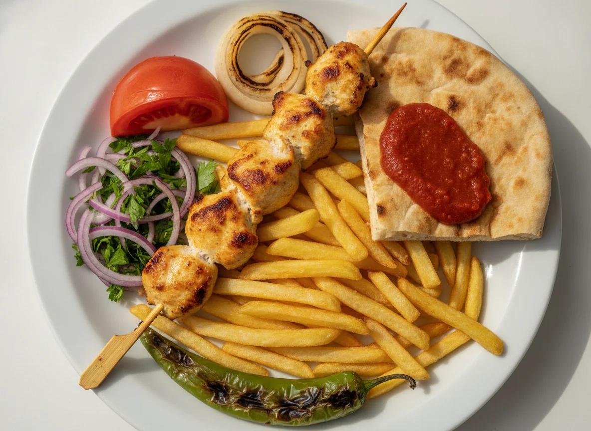 Chicken Souvlaki Portion with French Fries photo