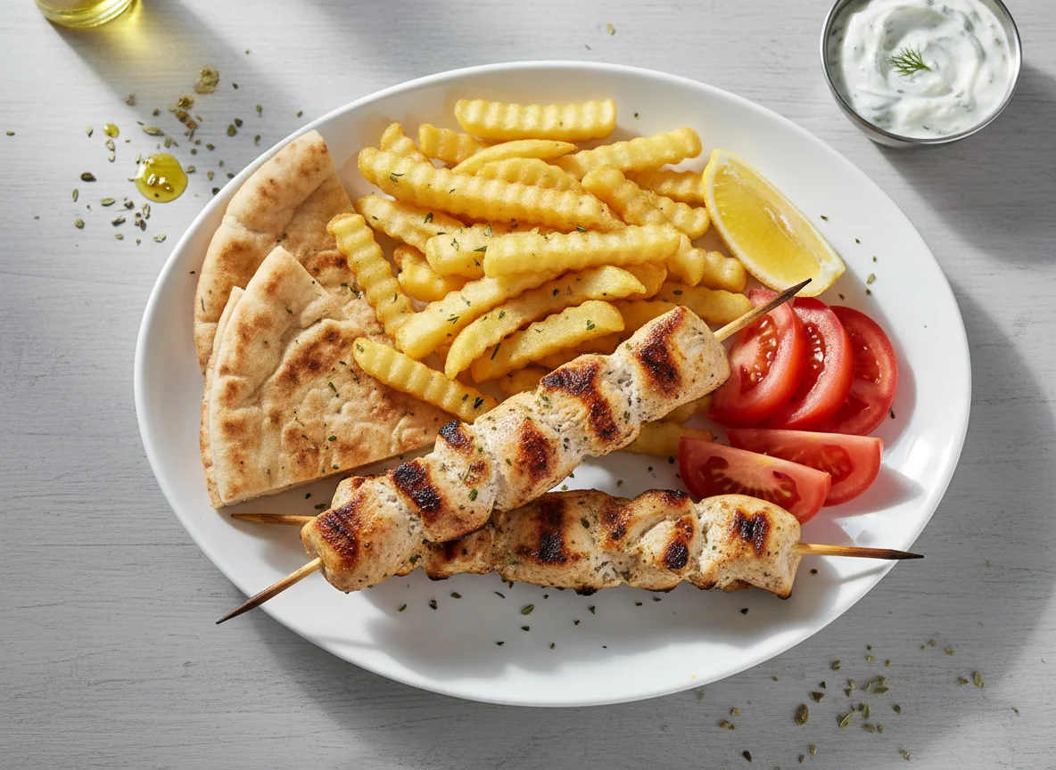 Chicken Souvlaki with Pita and Chips photo