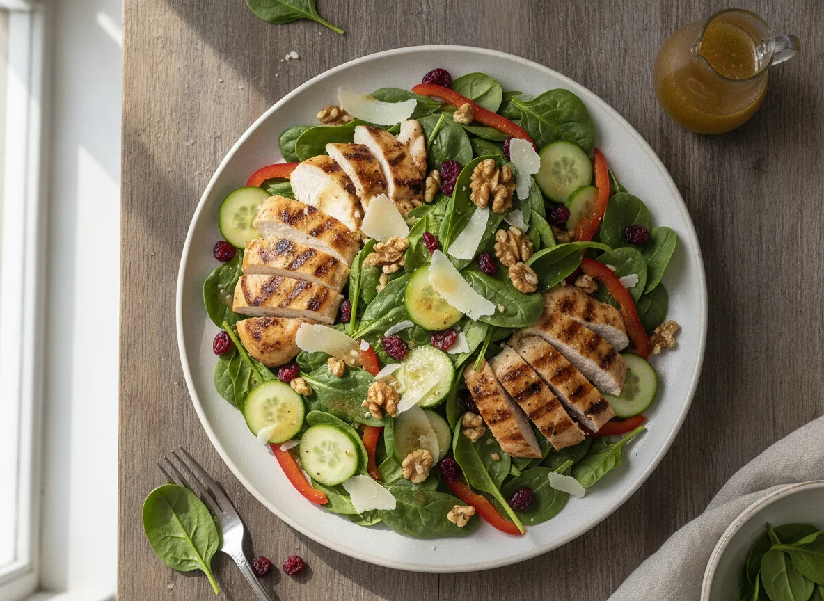 Chicken Spinach Salad with Walnuts and Cranberries photo