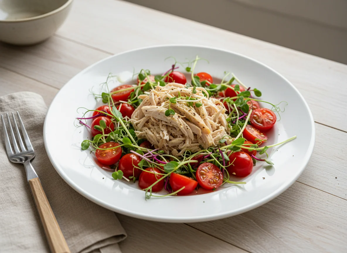 Chicken, Sprouts, and Cherry Tomatoes photo