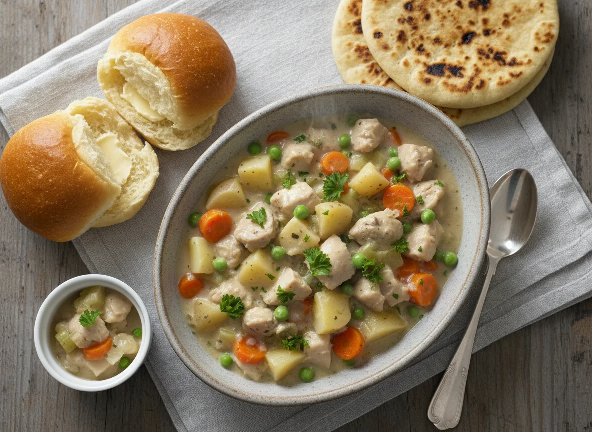 Chicken Stew with Buns and Flatbread photo