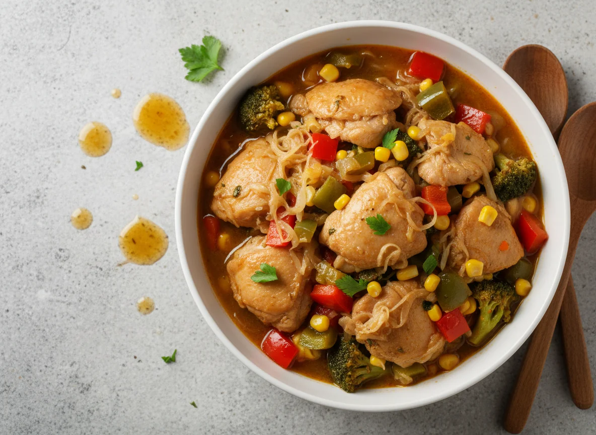 Chicken stew with vegetables and sauerkraut photo
