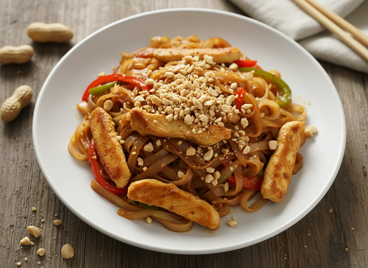 Chicken Stir-fry with Noodles and Peanuts photo