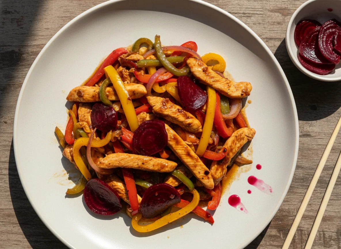 Chicken Stir-fry with Pickled Beetroot photo