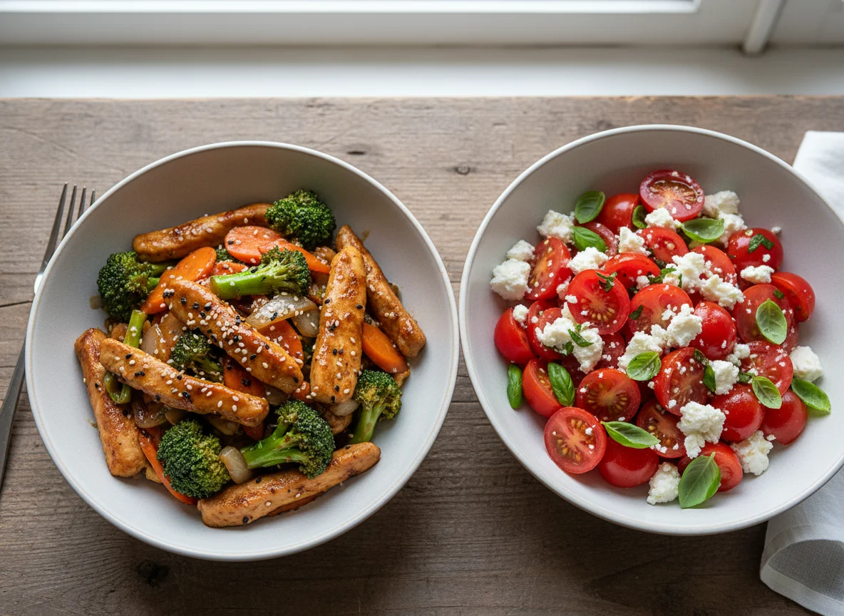Chicken Stir-fry with Tomato and Feta Salad photo