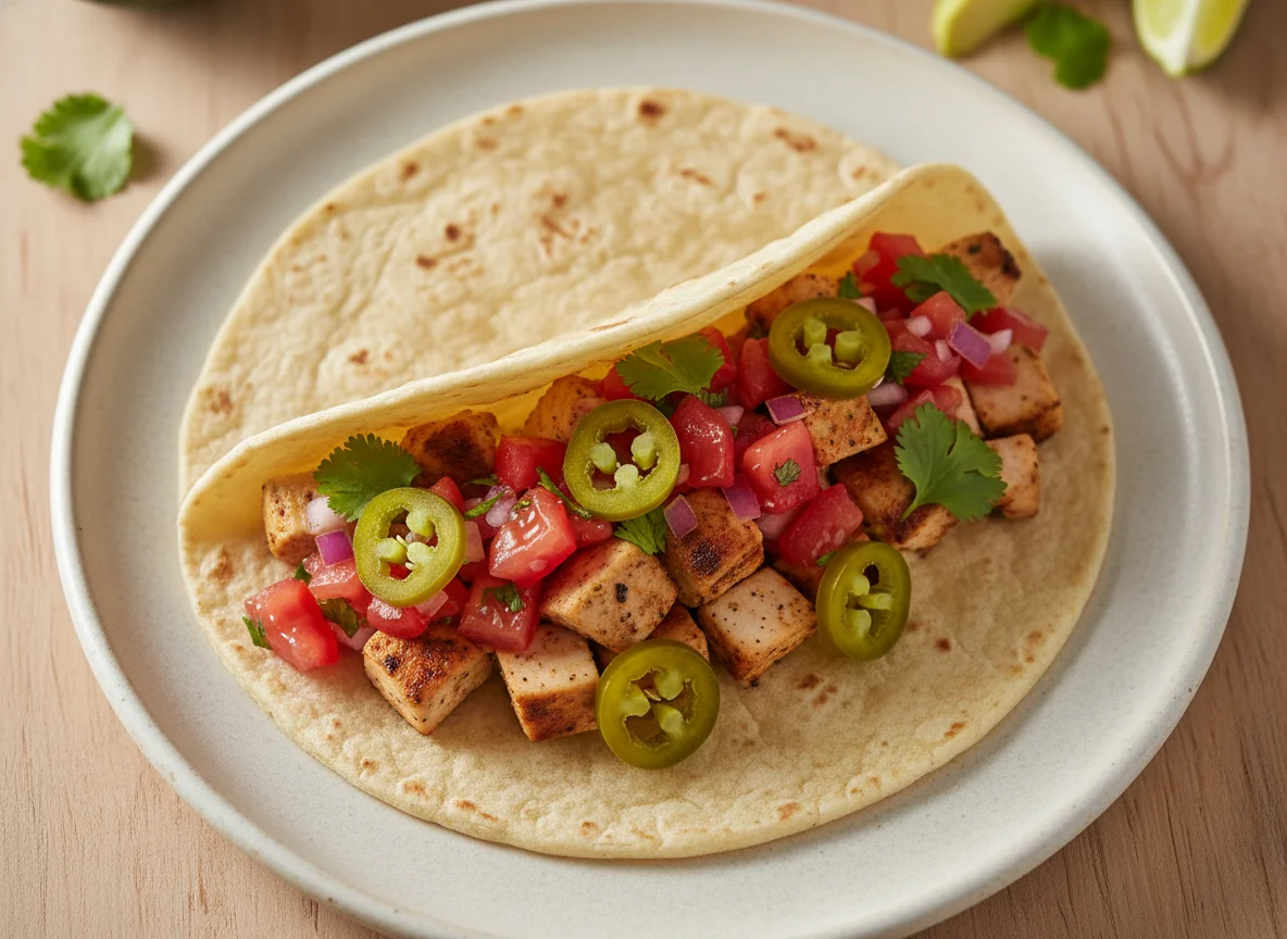 Chicken Taco with Salsa and Jalapeños photo