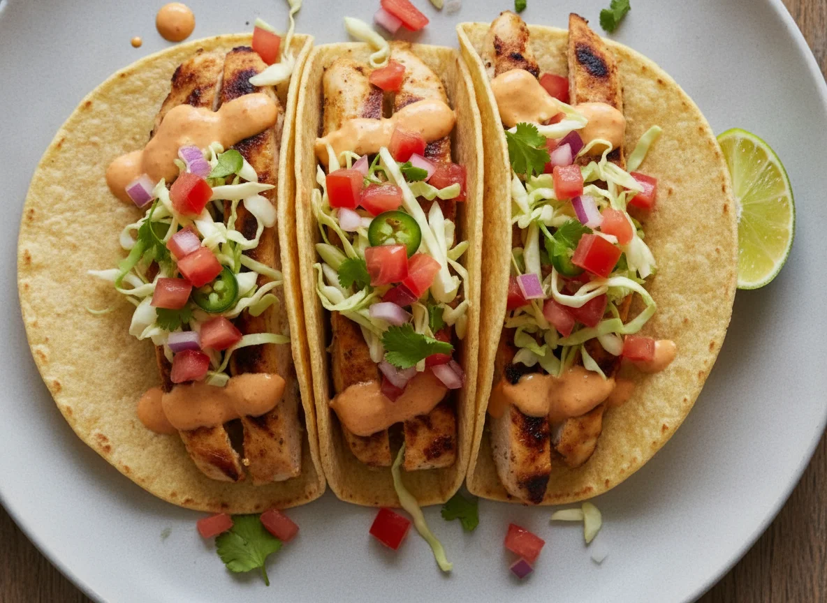 Chicken Tacos with Spicy Mayo and Pico de Gallo photo