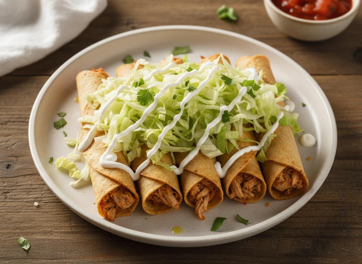 Chicken Taquitos with Lettuce and Crema photo