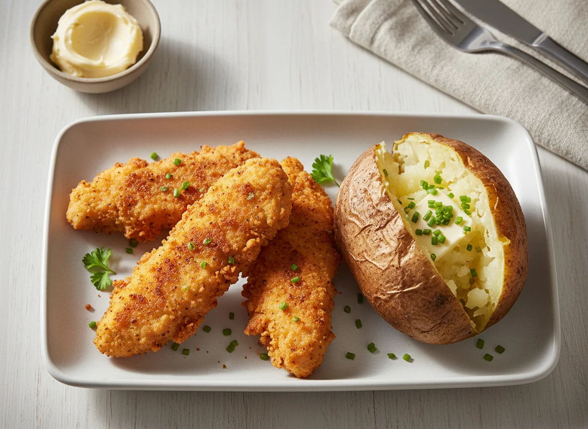 Chicken Tenders with Baked Potato and Butter photo