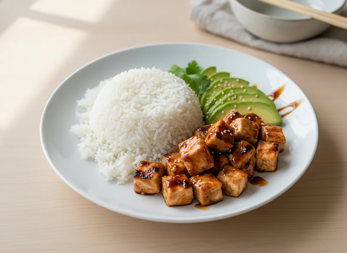 Chicken Teriyaki with Rice and Avocado photo
