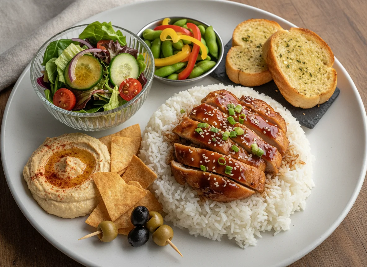 Chicken Teriyaki with Rice and Side Salad photo