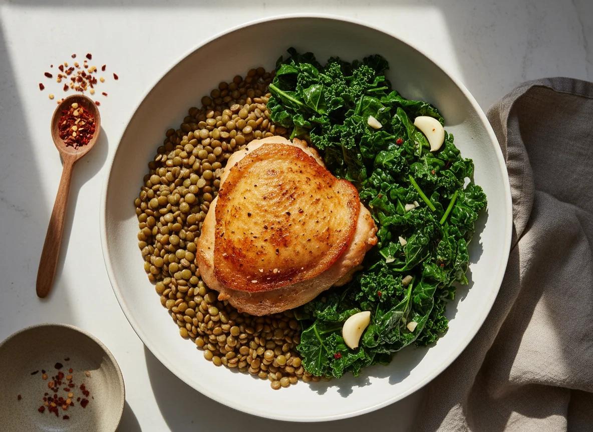 Chicken Thigh with Lentils and Greens photo