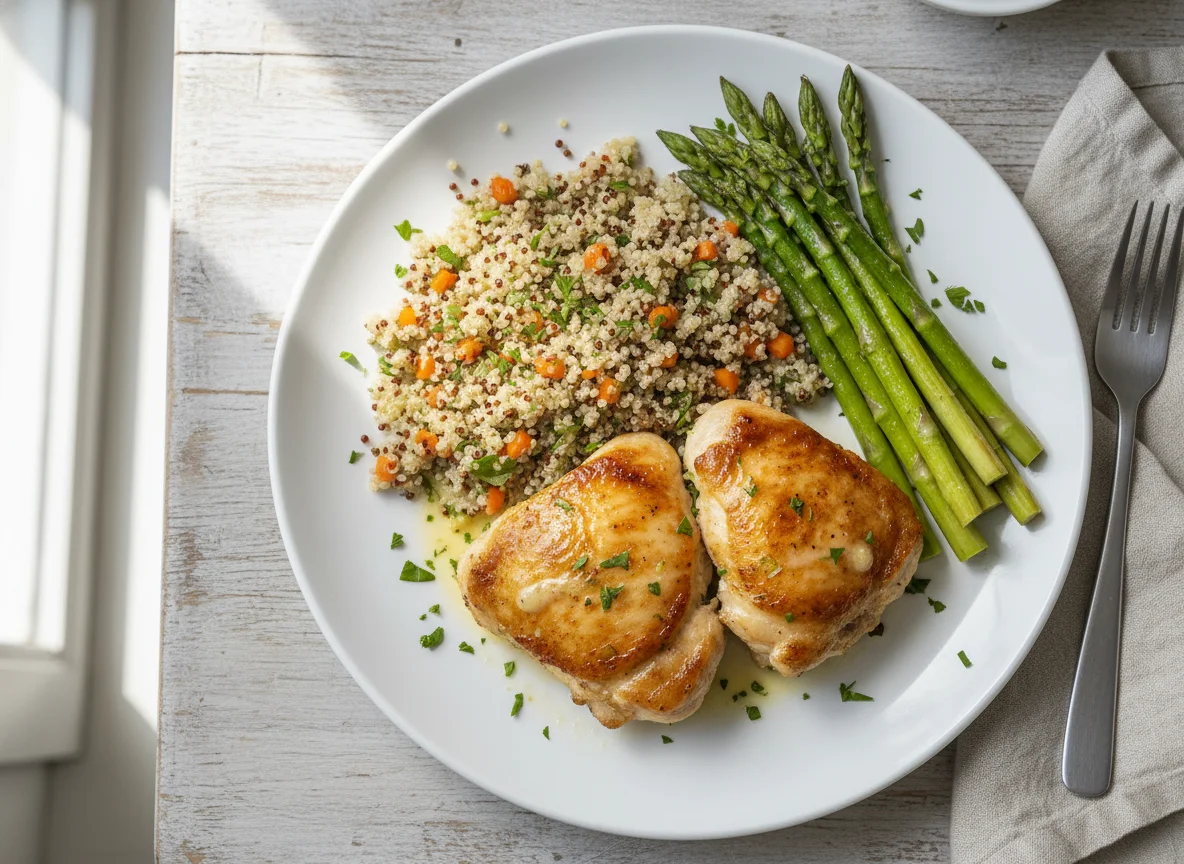 Chicken Thighs with Quinoa and Asparagus photo
