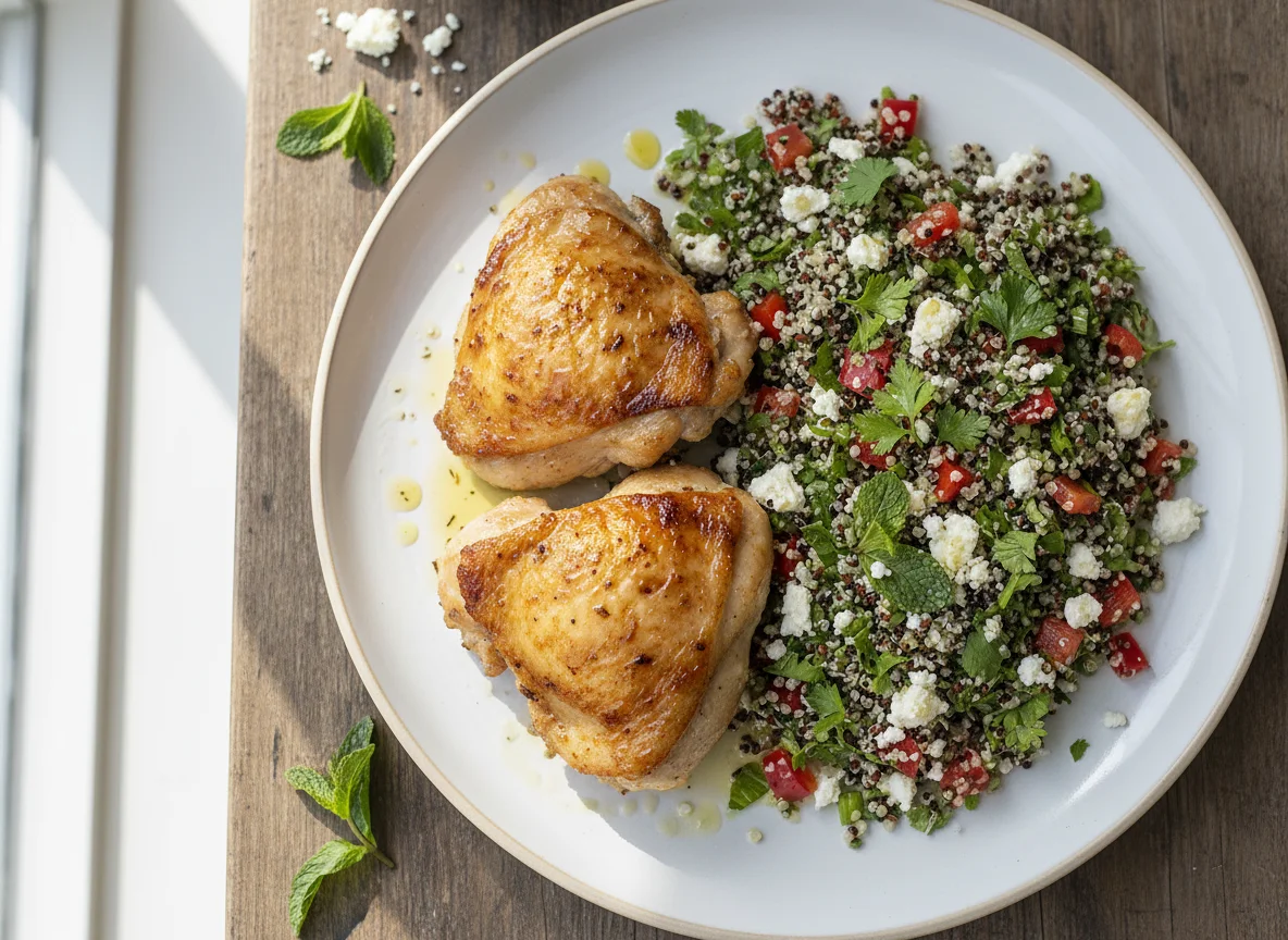 Chicken Thighs with Quinoa and Feta Salad photo