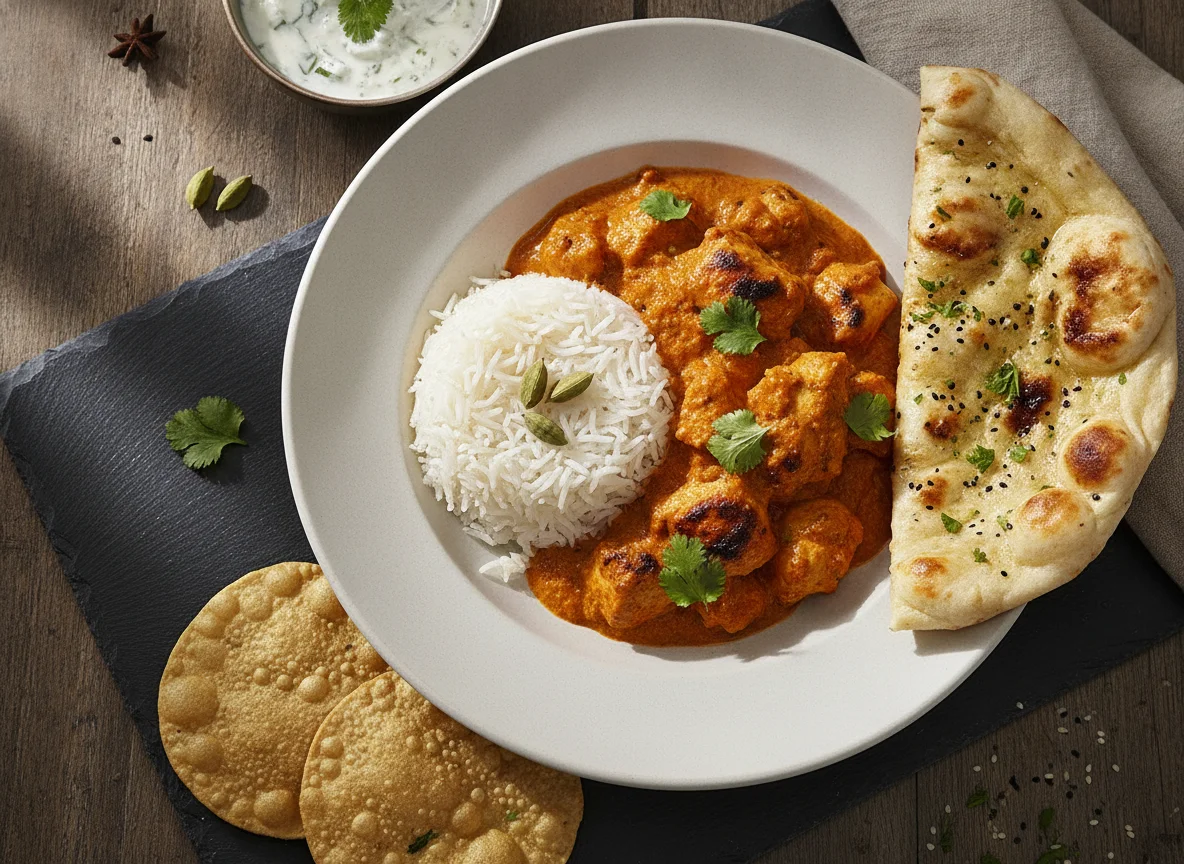 Chicken Tikka Masala with Rice and Naan photo