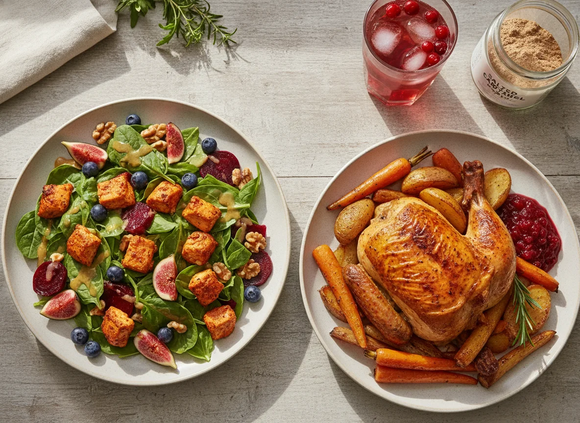 Chicken Tikka Salad and Roast Chicken Dinner photo