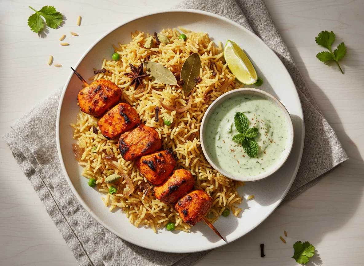 Chicken Tikka with Pilau Rice and Chutney photo