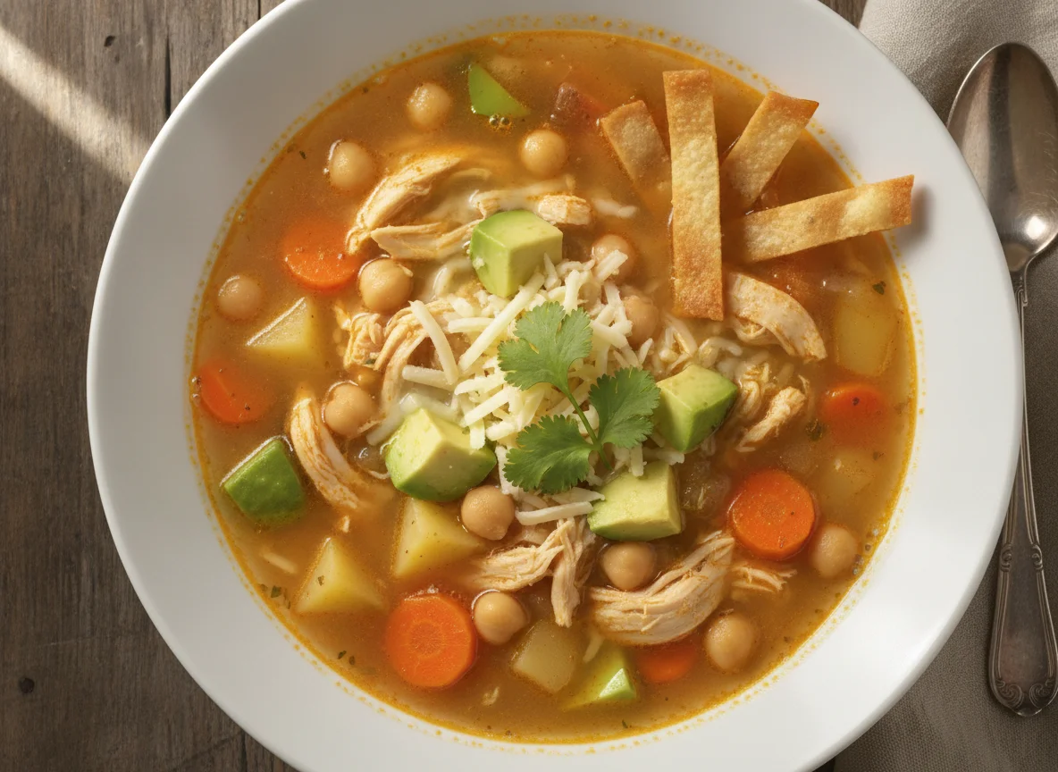 Chicken Tortilla Soup with Avocado and Cheese photo