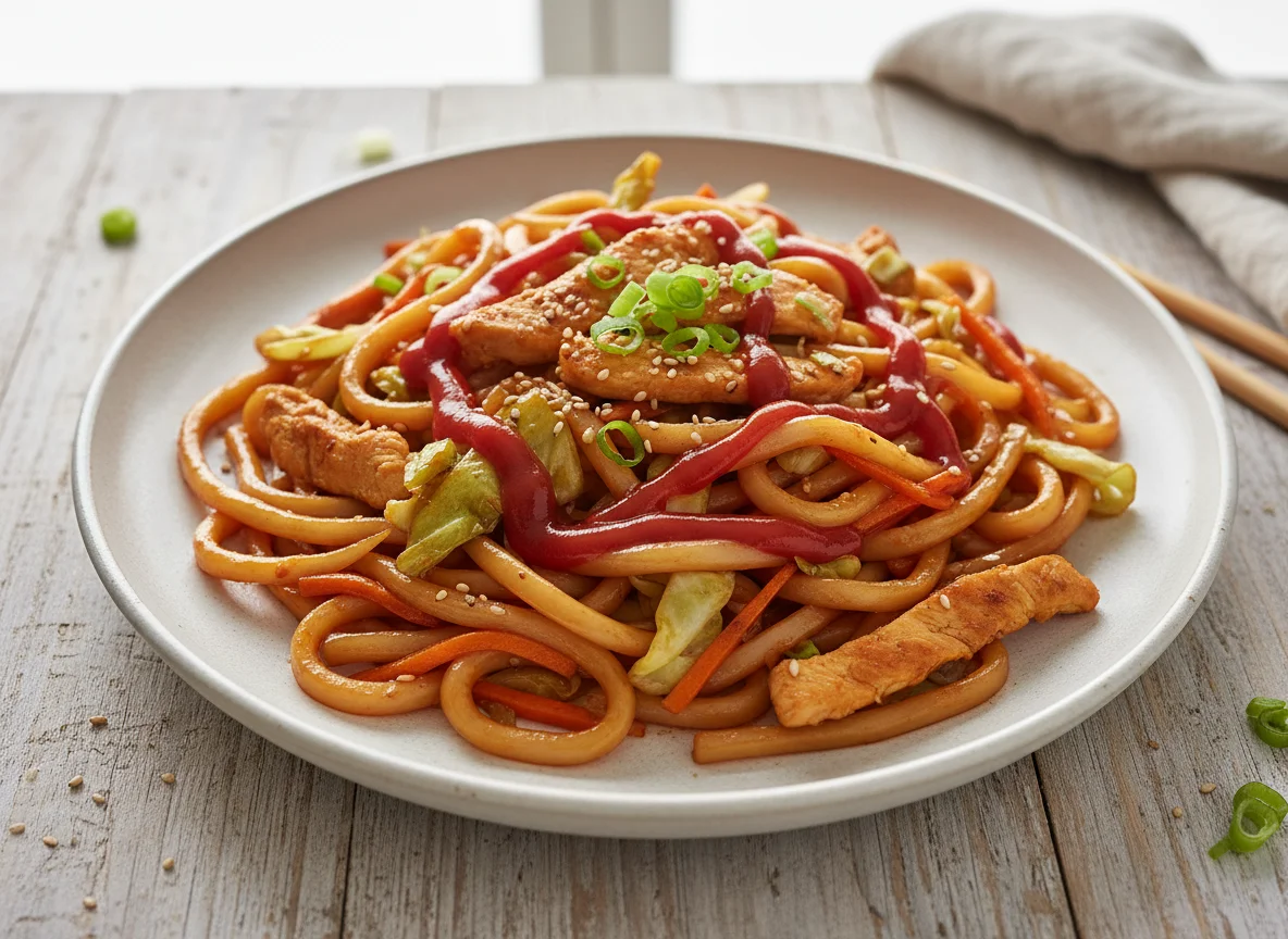 Chicken Udon Noodle Stir-fry with Ketchup photo
