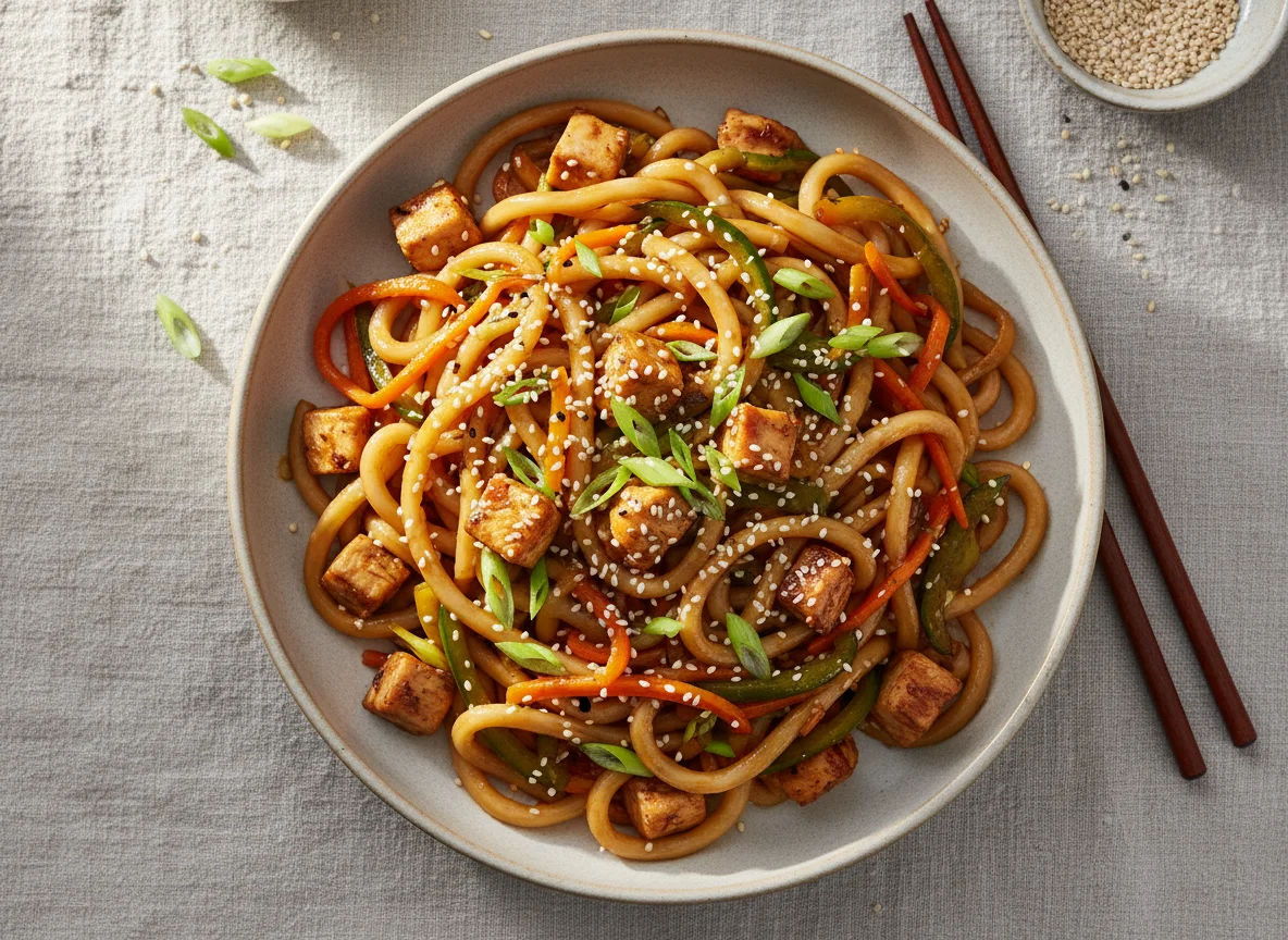 Chicken Udon Noodles Stir-fry photo