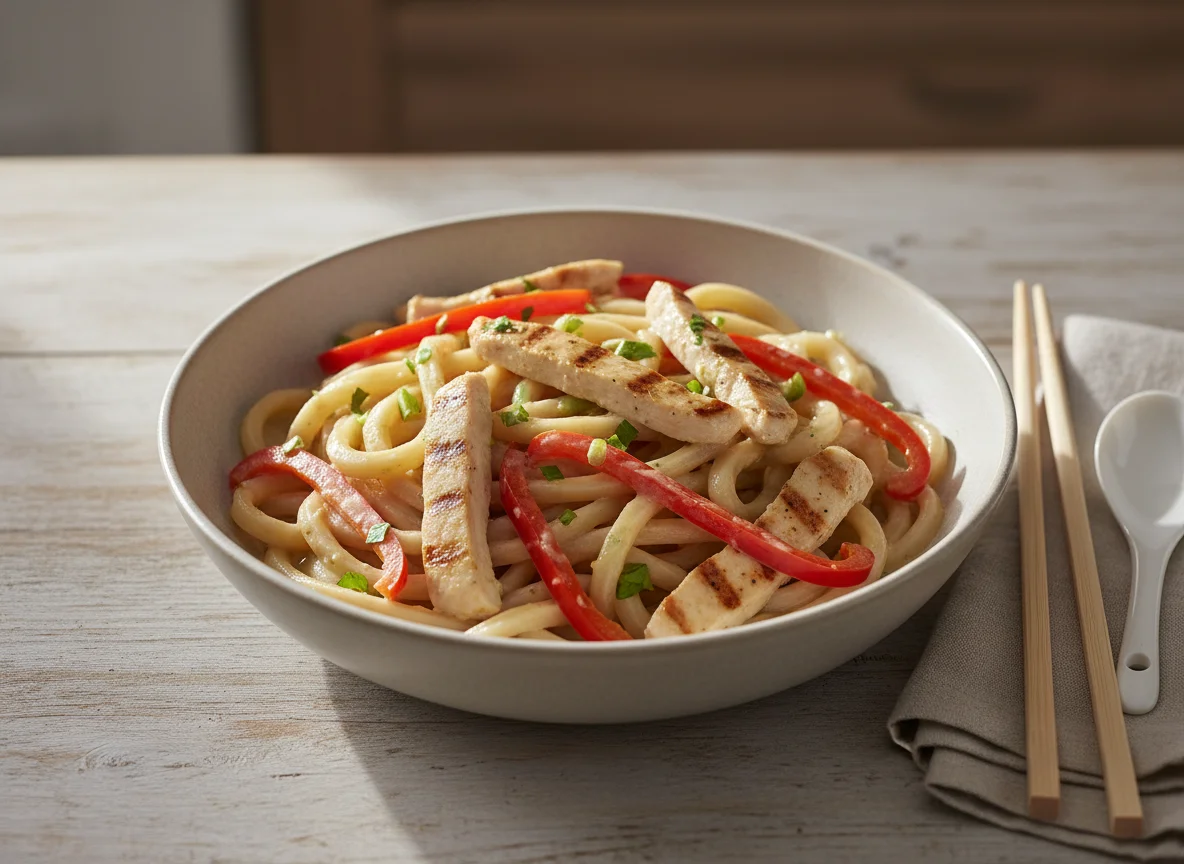 Chicken Udon Noodles with Bell Pepper photo