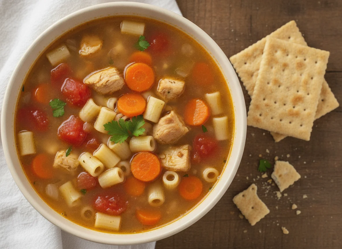 Chicken Vegetable Soup with Crackers photo