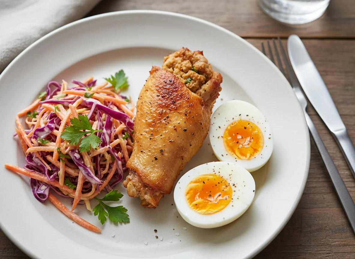 Chicken Wing with Salad and Boiled Egg photo