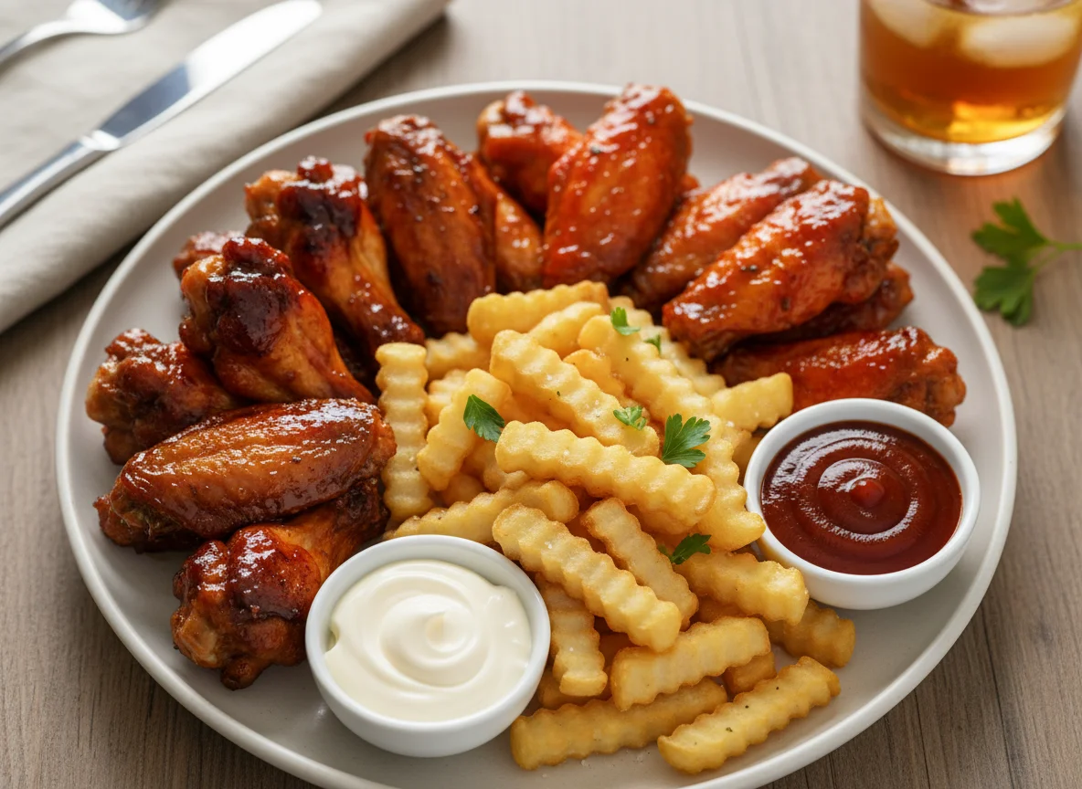Chicken Wings and Fries with Dips photo