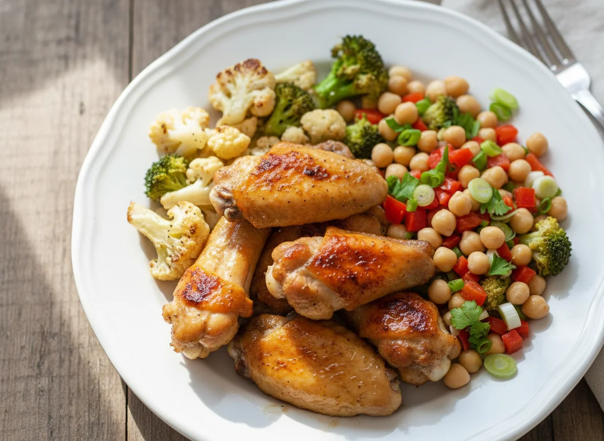 Chicken Wings with Vegetables and Chickpea Salad photo