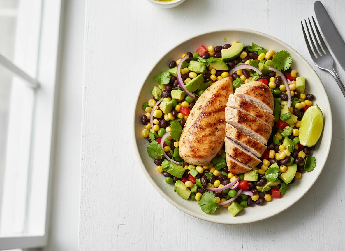 Chicken with Avocado and Corn & Black Bean Salad photo
