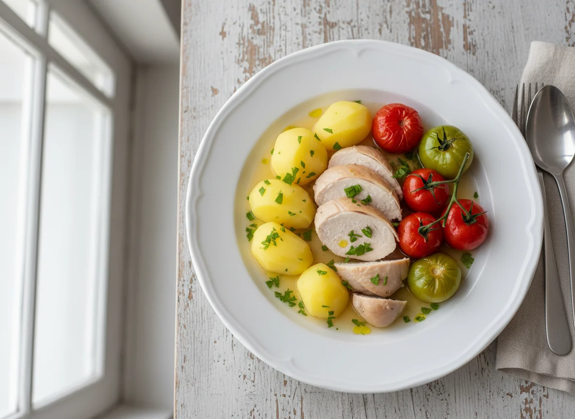 Chicken with Boiled Potatoes and Tomatoes photo