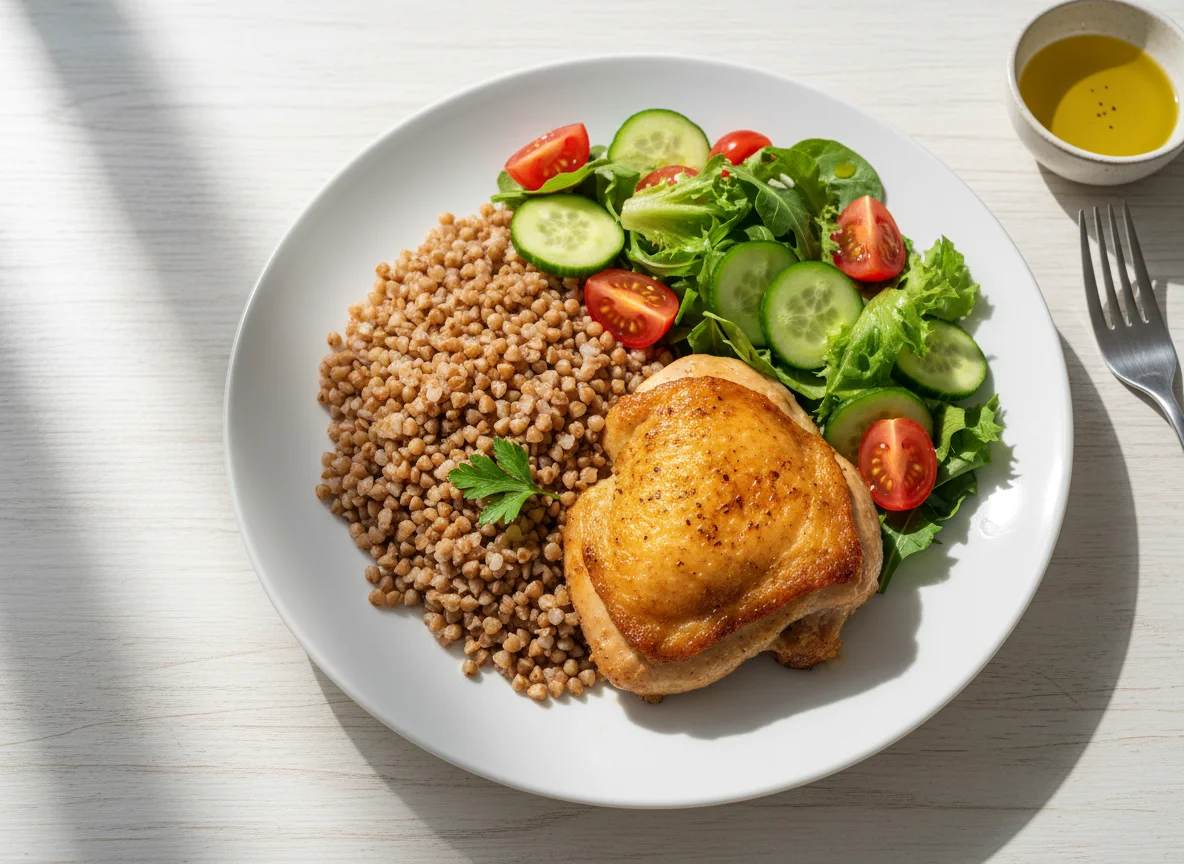 Chicken with Buckwheat and Salad photo
