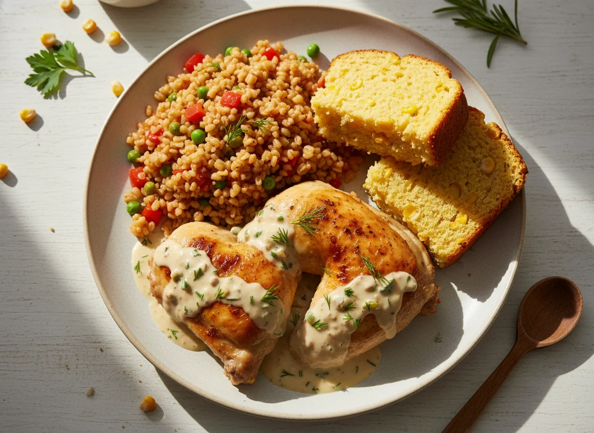 Chicken with Bulgur and Cornbread photo