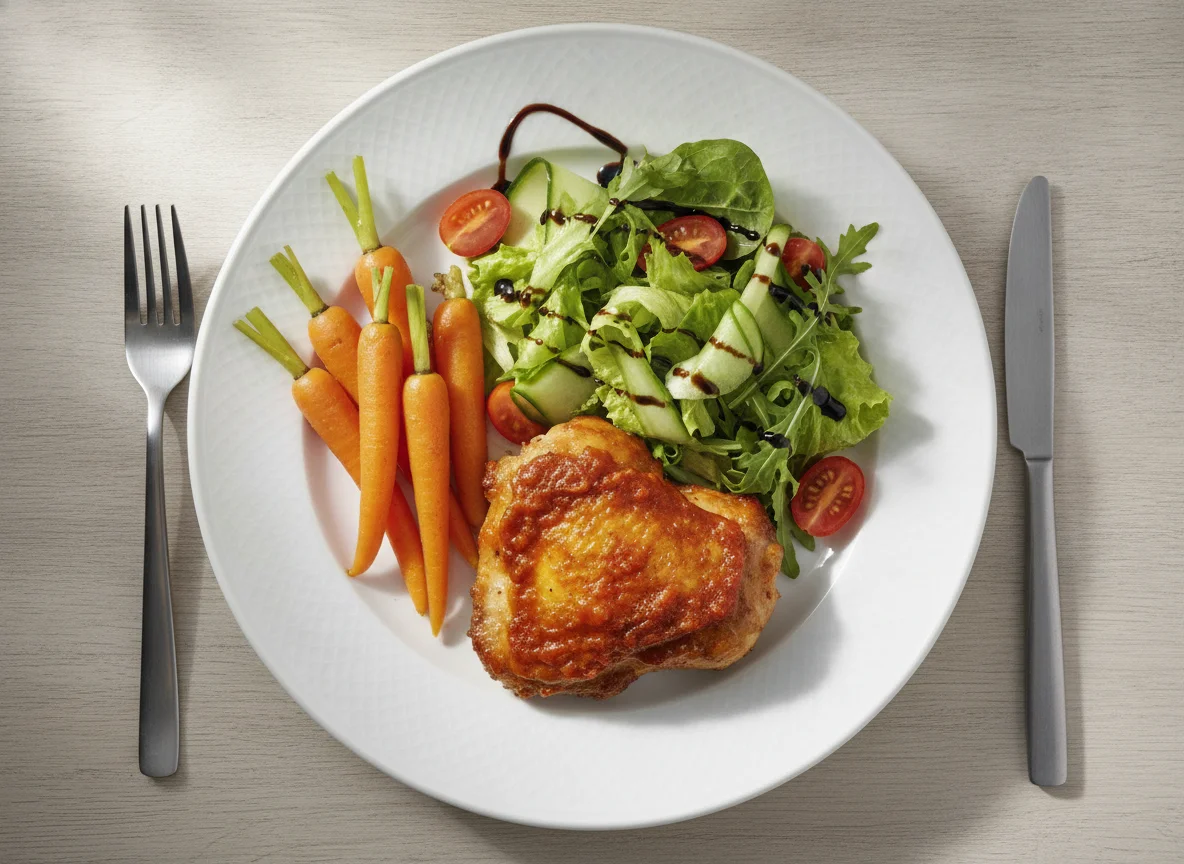 Chicken with carrots and mixed salad photo