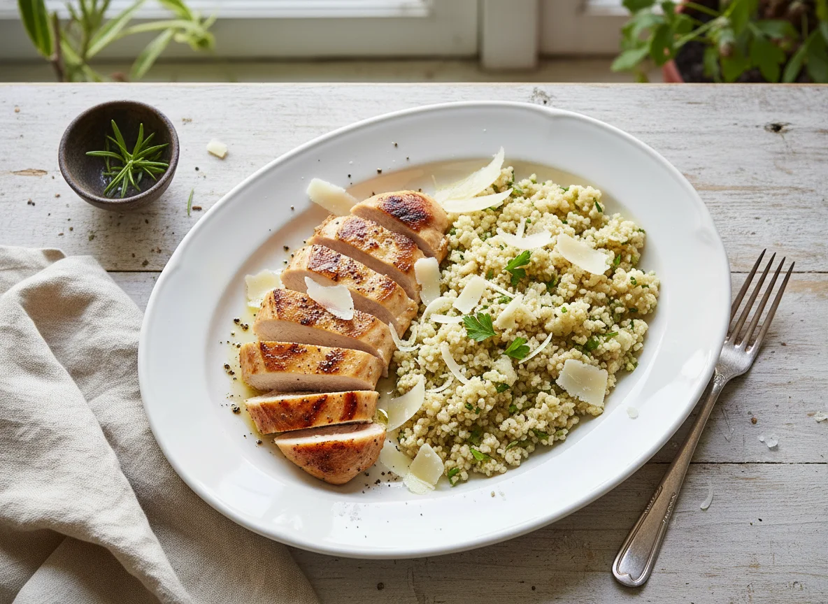 Chicken with Cauliflower Rice and Parmesan photo
