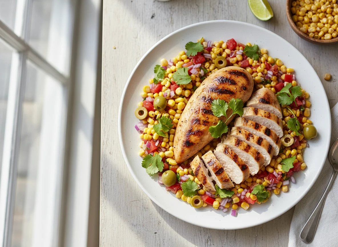 Chicken with Corn and Vegetable Salsa photo