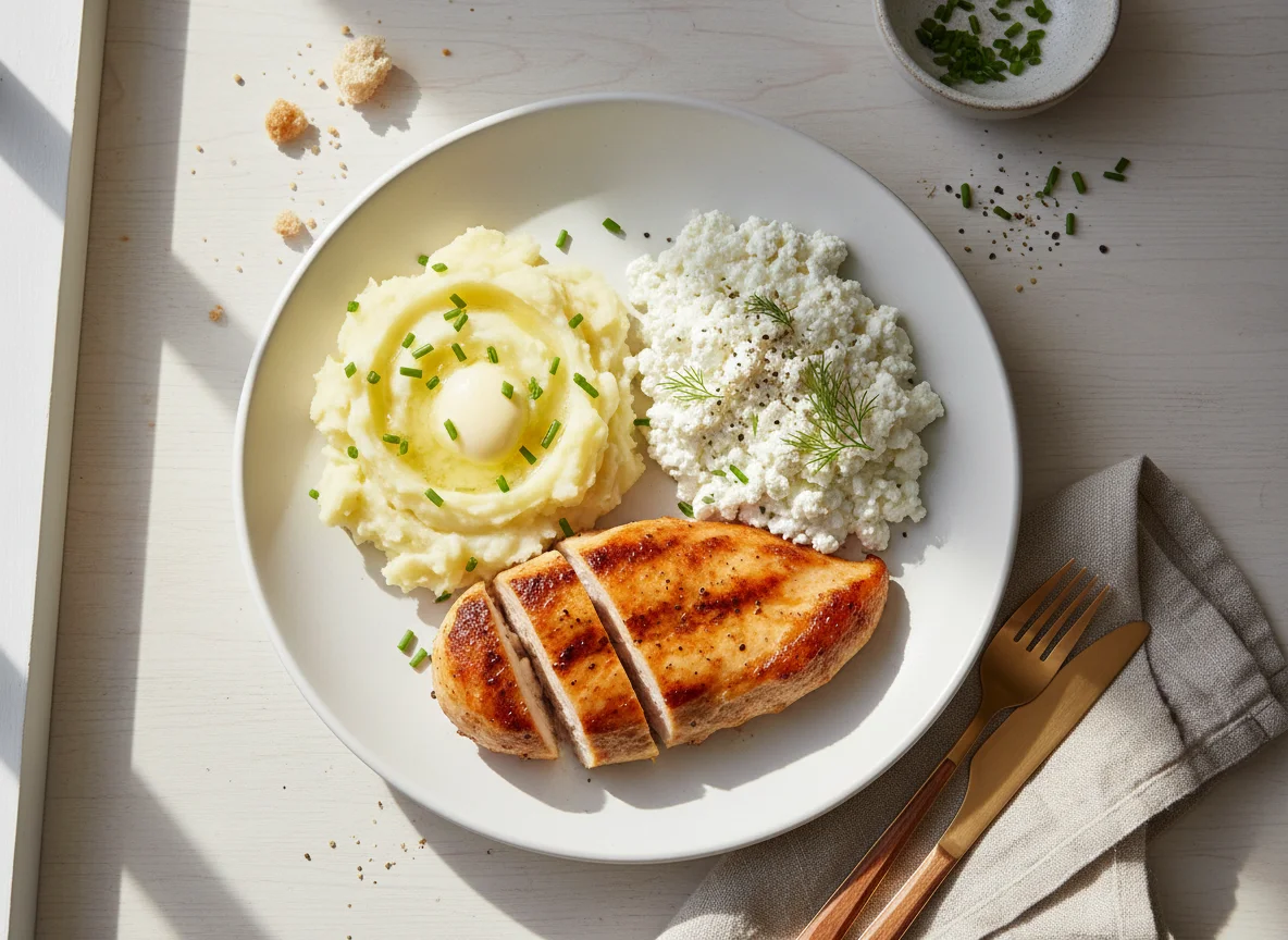 Chicken with Cottage Cheese and Mashed Potatoes photo
