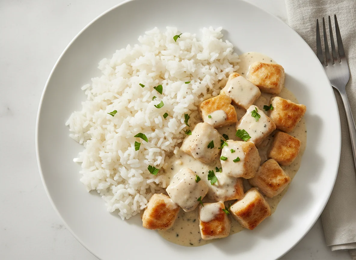Chicken with Creamy Sauce and White Rice photo