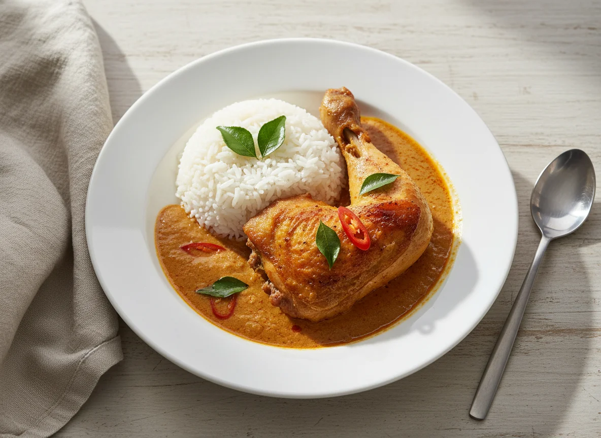 Chicken with Curry/Gulai and Rice photo