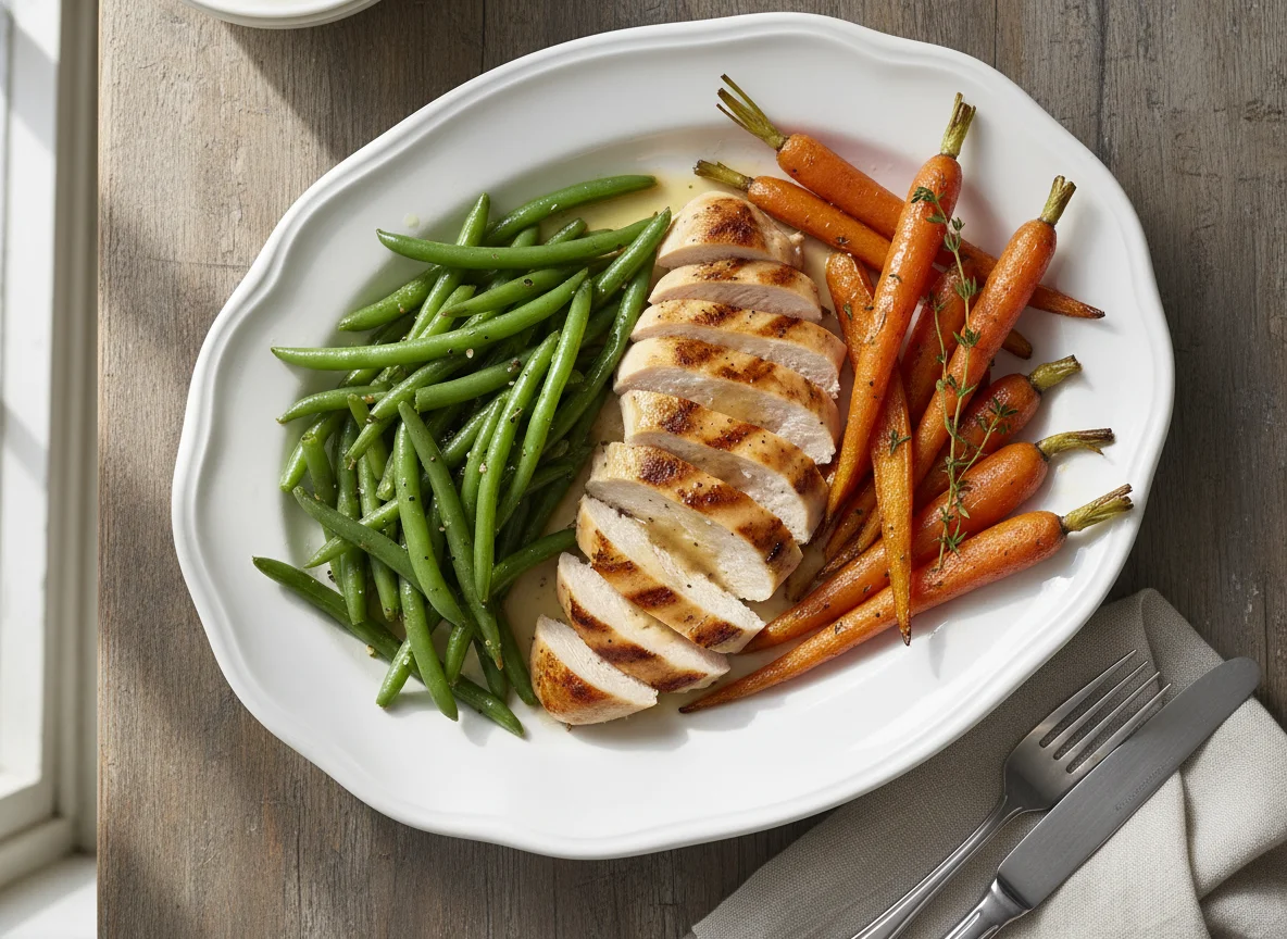 Chicken with Green Beans and Roasted Carrots photo