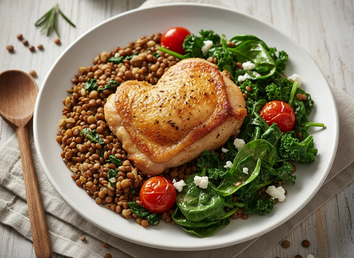 Chicken with Lentils and Greens photo