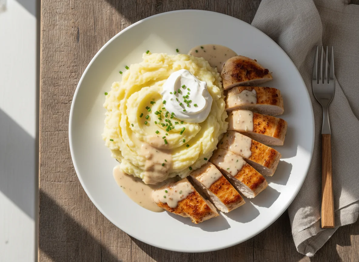 Chicken with mashed potatoes photo