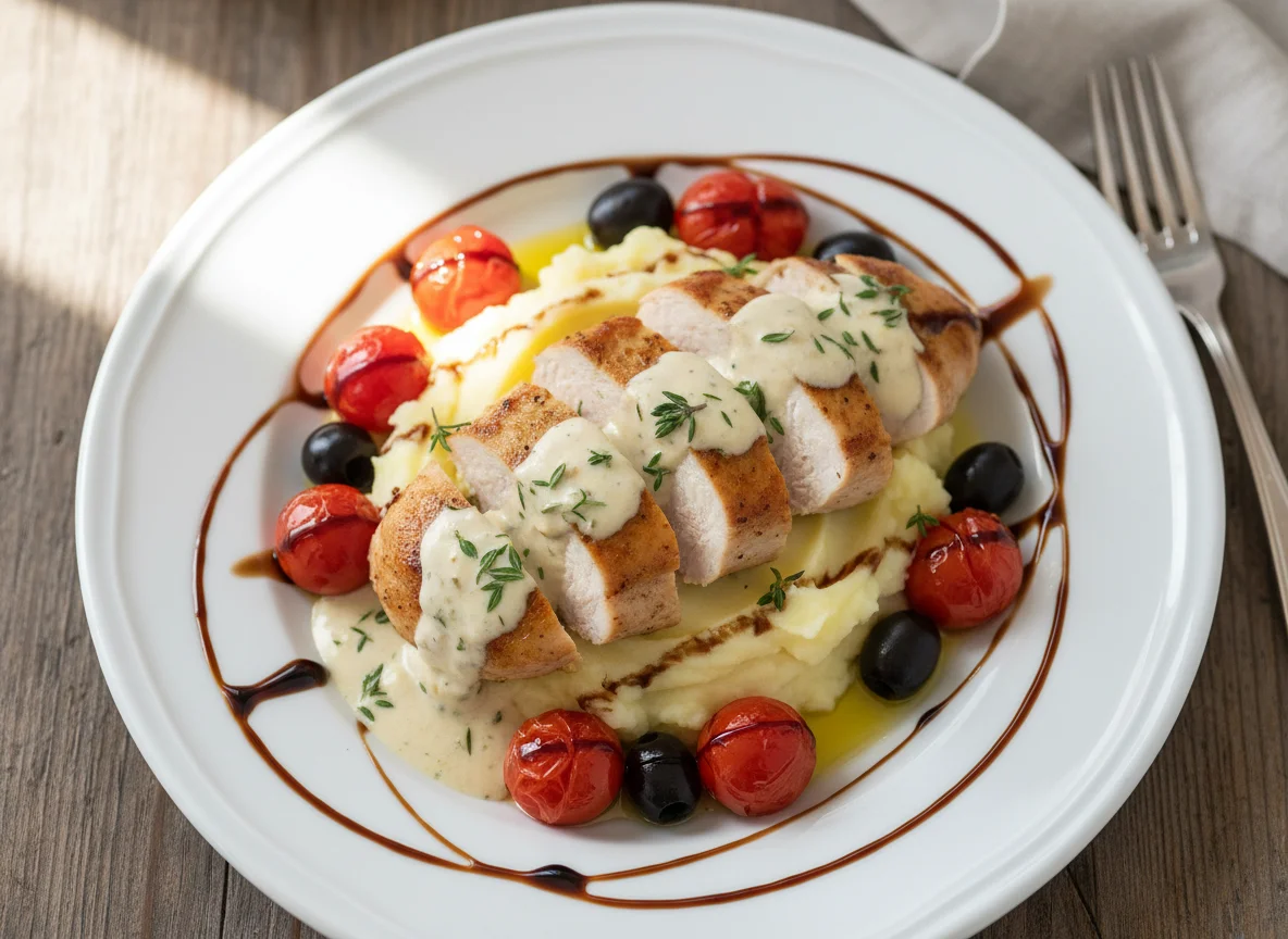 Chicken with Mashed Potatoes and Tomatoes photo