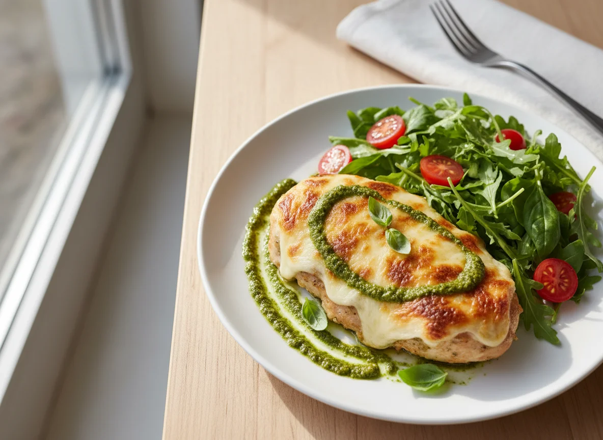 Chicken with Melted Cheese and Salad photo