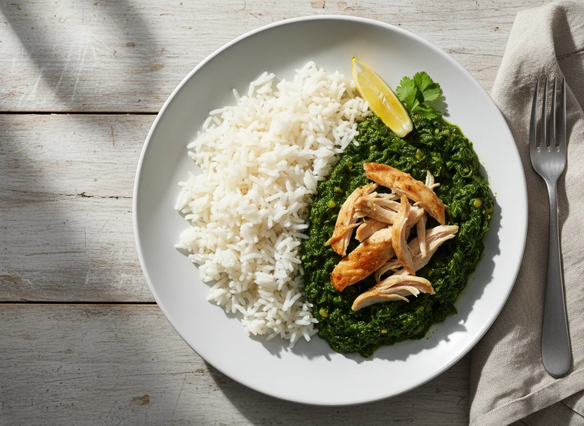 Chicken with Molokhia and Rice photo