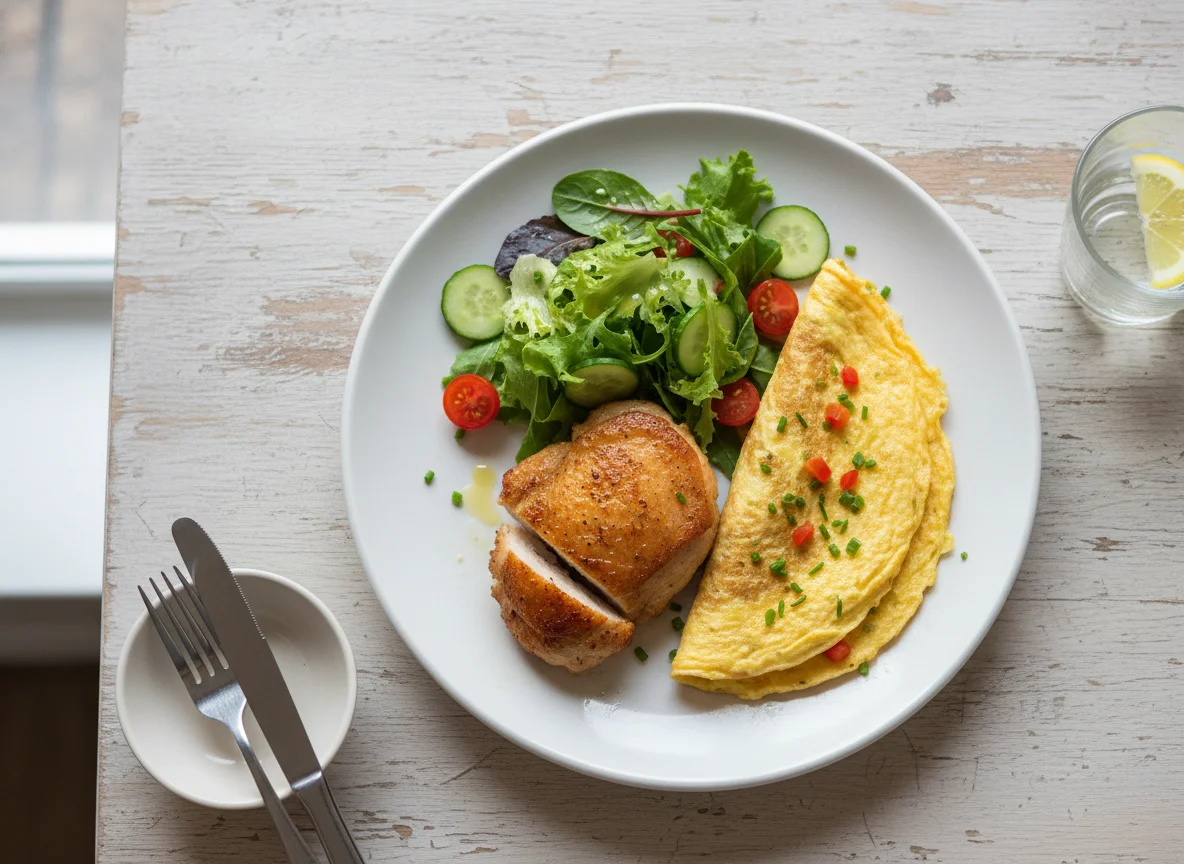 Chicken with Omelette and Salad photo