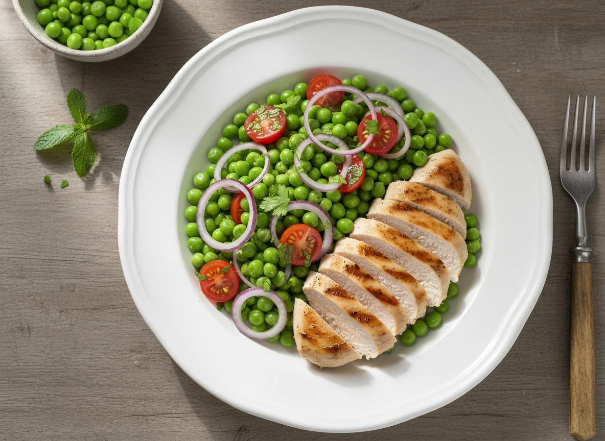 Chicken with Peas and Salad photo
