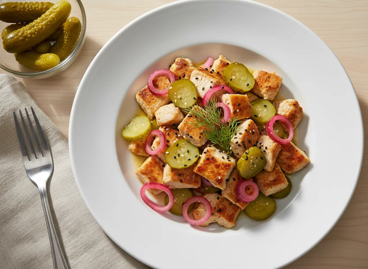 Chicken with Pickles and Pickled Red Onions photo